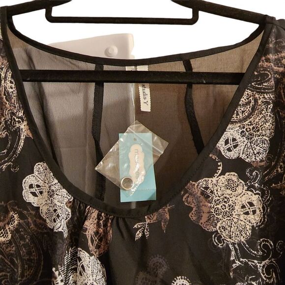 Maurices Studio Y Large Black White Lace Button 3/4 Sleeve Chiffon Top - Picture 2 of 13